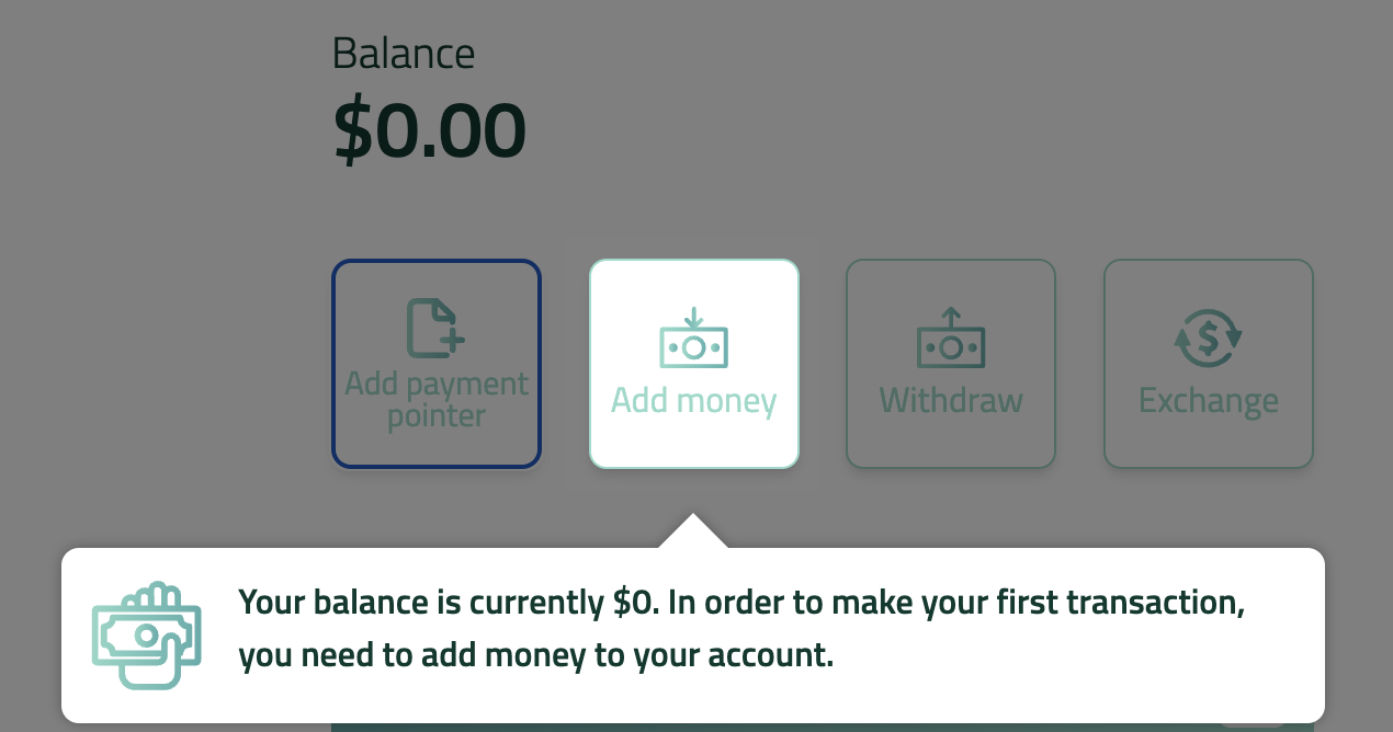 Add money to payment pointer on rafiki.money